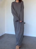 Solid-Colored Loose Knee Collar Long Knitted Dress In Autumn 2024