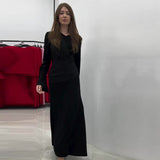 Temperament Micro-Trumpet Folded Cross Superimposed Tying Belt Girded Waist Dressing Spliced High-Waisted Dress