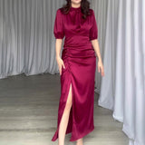 French Bubble Sleeve Dress Slim Slim Light Luxury Sexy Long Dress Girl