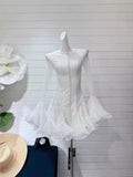A-Word Puffed Dress Vietnamese Niche Autumn Collared Horn Sleeves Single-Clip-Enveheded Butbum Skirt Skirt