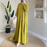 Women's Autumn Round-Neck Long-Sleeved Single Buckle High-Waisted Splicing Dress