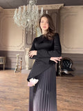 Autumn New Famous Wind Dye Repair Gradient Pressure Folding Long Dress Woman