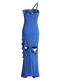 Style Sexy Shoulder Niche Hollow Folds Design 2025 Summer New Solid Color Long Dress