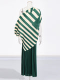 Trend Retro 2025 Spring New Slanted Shoulder Collar Unilateral Long Sleeve Broad Leg Trousers Folding Set