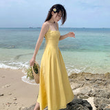 Yellow Bareback Strap Sling Sexy Dress Seaside Holiday Dress Waist And Ankle Beach Dress