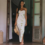 Women's Clothing 2024 New Folded Floral Dress High-Waisted Dress Print Chest Skirt DJPT