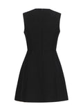 Elegant Wind Vest Dress 2025 Summer New Round Neck Nail Diamond Flowers Solid Color Short Dress Dress Woman