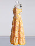 Babes 2025 New High-End Feeling Hanging Neck Sling Belt Hollow Print Dress In The Female