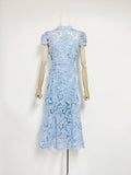 Lace Dress Women's Summer 2025 Three-Dimensional Flowers Short Sleeves To Show Thin Temperament Rose Red Dress Dress