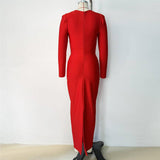 Elegant Square-Necked Long-Sleeved Diamond-Stwined Dress With Long Bag-Hope Party Party Evening Dress