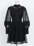Style Lace Retro Style Heavy Industry Dress 2025 Spring New Collar Lantern Sleeves Waist Lotus Leaf Dress