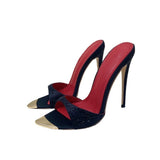 Sandals 12CM Pointed Fine And Black Water Drill Women's Shoes Banquet Famous High Heels High Quality Shoes