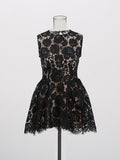 Dew Flower Mist Sleeveless Skirt Floral Lace Dress 2025 New Female Summer Collar Crooge Ponpong Skirt Dress Dress