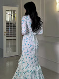 2025 Gentle Wind Small Fresh Flowers And Leaves Side Long Dress Woman