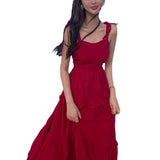 Holiday Red Sling Dress Women's Summer 2025 New Super Fairy Dress Sanya Travel Suitable For Beach Skirt