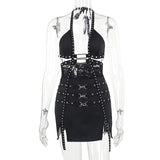 Sexy Body-Cuff Hollow Dress Woman 2025 Summer New Hot Girl Bare Backpack Hip Dress DJPT