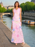 Elegant Tea Break Dress 2025 Summer New Slings Print Backs To The Leaves Of The Dress Woman HZ0628
