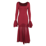 Sexy Square Collar Long-Sleeved Lotus Leafy Dress Woman 2025 Autumn Fashion Dress DJPT