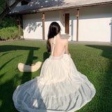 Holiday Atmosphere Feel Dress Women Folded Deep V Hanging Neck Dress Pure Lusty Style Big Back Cake Dress