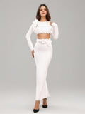 Dress Set Long-Sleeved Flower Top Open Fork Long Dress Sexy Elegant Independent Design Women's Clothing