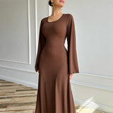 French Elegant U-Neck Solid-Colored Belted In Autumn 2024