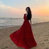 V-Necked With Hanging Neck Dress Female Seaside Holiday Sexy Bare Back Open Fork Showing Lean Long Skirt