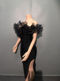 Niche V-Neck Thin Sexy Mesh Shoulder Dress Famous Style Bandge Jumpsuit