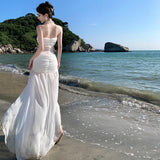 Holiday Style Sexy Perspective Chiffon Flower Bra Dress Female Design Sense Of Body Quality Dress