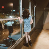 Summer New Retro Deep V Shredded Floral Dress Women's Waist Net Bow Bow A Skirt Skirt
