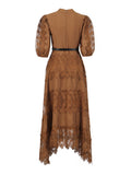 Temperament Fashion Elegant Style Dress 2025 Summer New Round Collar Bubble Sleeve Lace Waist Dress Dress Dress Dress