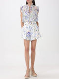 Temperament Light Style Suit 2025 Spring New Collarless Print Top High Waist Shorts Two Sets Of Women