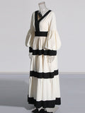 Court Dress Dress 2025 Summer New V-Neck Long Sleeves Bump Long Drag Dress
