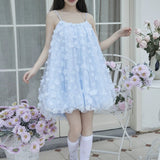 Blue Flower Floral Bud Dress 2024 New Sweet Sling With Short Small Man Dress