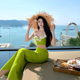 Niche Design Three-Dimensional Flower Sexy Sling Tset Tsets Open Forked Bag Hip Skirt Holiday Two-Piece Suit Woman
