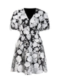 Temperament Dress Dress Women 2025 Summer New Water-Soluble Flower Bubble Sleeve High-Grade Three-Dimensional Flower Dress