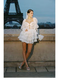 Summer New French Design Hollow Short Romantic Lace Splicing Princess Dress