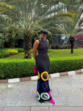 Summer New Fashion Round Neckless Color Hollow Embroidery A Long Dress