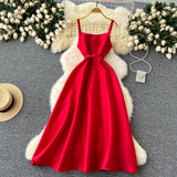 A line Straps Red Holiday Dresses Midi Length Women's Dress SD1271
