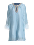 Court Niche Design Mid-Term 2025 New Diamond-Coated Collar Hollow Long-Sleeved Ostrich Wool Dress