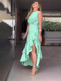 Fashion Round-Necked Wood-Less Solid-Colored Dress In Summer 2024