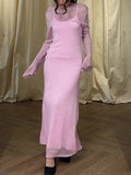 Women's Clothing In The Autumn Of 2024 Solid Color Round Collars Thin Slings Long Skirts Two Sets