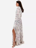 Trendy Goddess Design Fashion Acetyle Silk Silky Print High Open Fork Seaside Holiday Dress