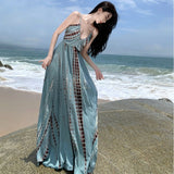 Sexy Sling Dress Women's Summer New Hainan Sanya Bohemia Printed Back Holiday Dress