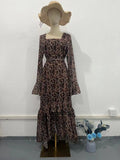 2024 New Chiffon Leopard-Print Lotus Sleeve Temperament Long Splicing Irregular Dress