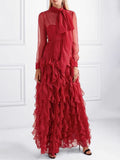Evening Dress 2024 Spring Party Party Stand Tie With Heavy Industry Lotus Leaf Side Wave Chiffon Dress Dress