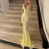 Women's V-Neck Sexy Suspension Slings Lown Repairs Beads Fishtail Dress 8106 HZ0628