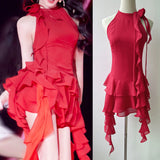 New Sexy Lotus Side Flowers Hanging Neck Skirt Atmosphere Feel Flowing Sleeveless Short Dress