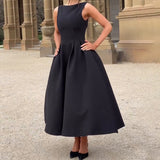Women's Hepburn Style Solid Round-Neck Sleeveless Dress In Autumn 2024