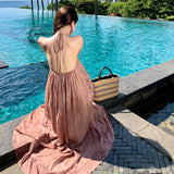Beach Dress Chiffon Print Tie Stitched With Brighten Dress Hanging Neck Tie With Bareback Holiday Dress