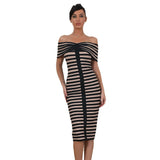One-Word Shoulder Streak Splicing Banded Dress Party Dress